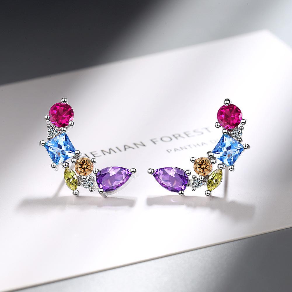 Colorful Zircon Stud Earrings - European & American Style for Women