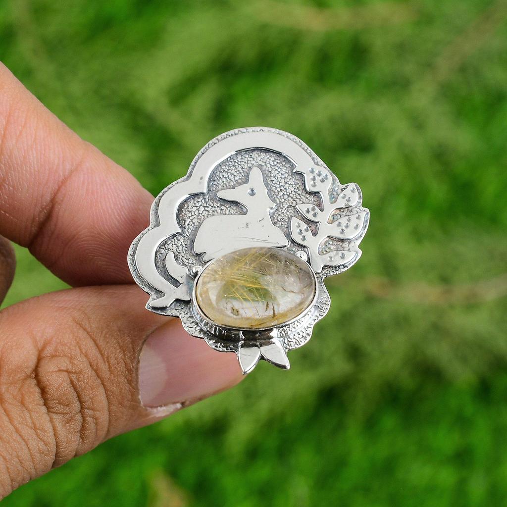 Mothers Day Sale Golden Rutile Gemstone Promise New Ring Jewelry Sterling Silver