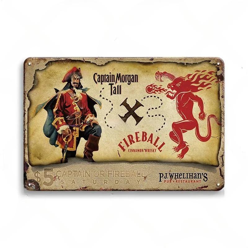 Винтажные жестяные знаки с ромом Captain Morgan, плакаты, настенный декор, ретро-металлический знак, Havana Club, Bacardi, Kraken, табличка, бар, кухня