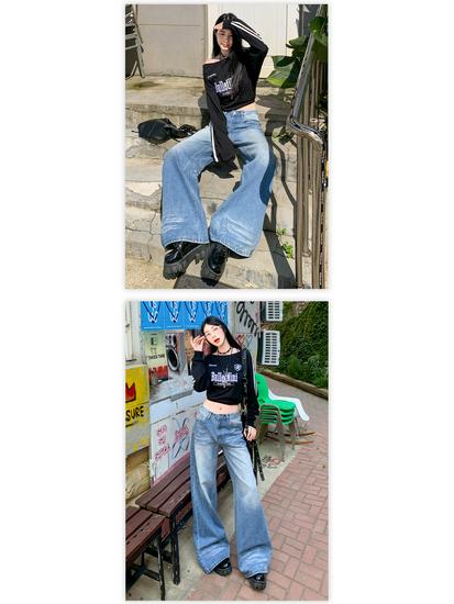 Женские синие джинсы с высокой талией, на флисовой подкладке, широкие, Осень/Зима 2025, свободный крой, стройнящие, в пол.