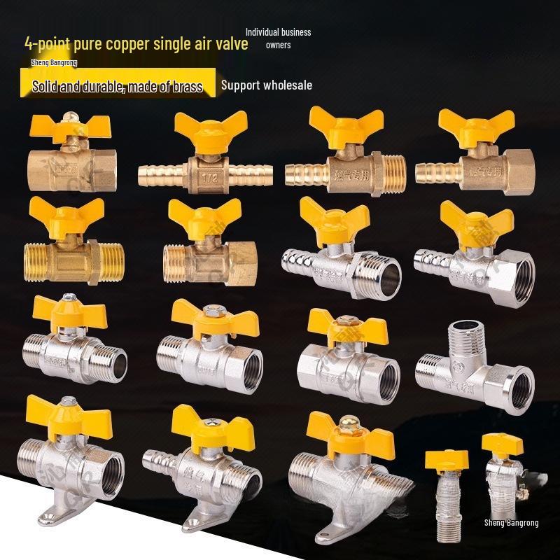 Thickened All-Copper 4-Point Natural Gas Ball Valve with Internal/External Thread and Single Nozzle Tee Switch