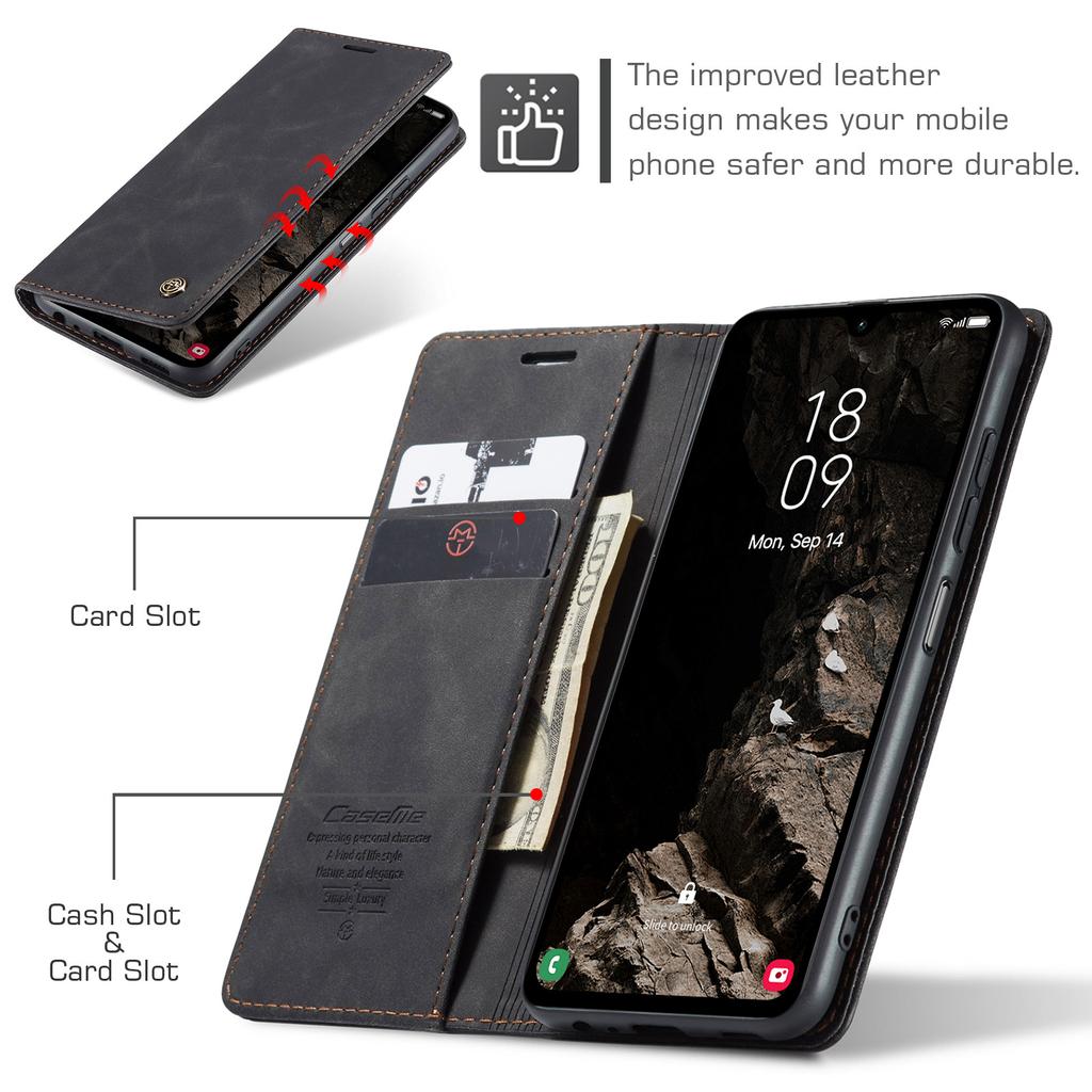 CaseMe is suitable for Samsung A16, a shockproof card slot leather case, A06 retro magnetic frosted flip cover stand phone case