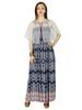 Long Rayon Flaired Maxi Dress With Smocked Bust & Net Poncho Cape