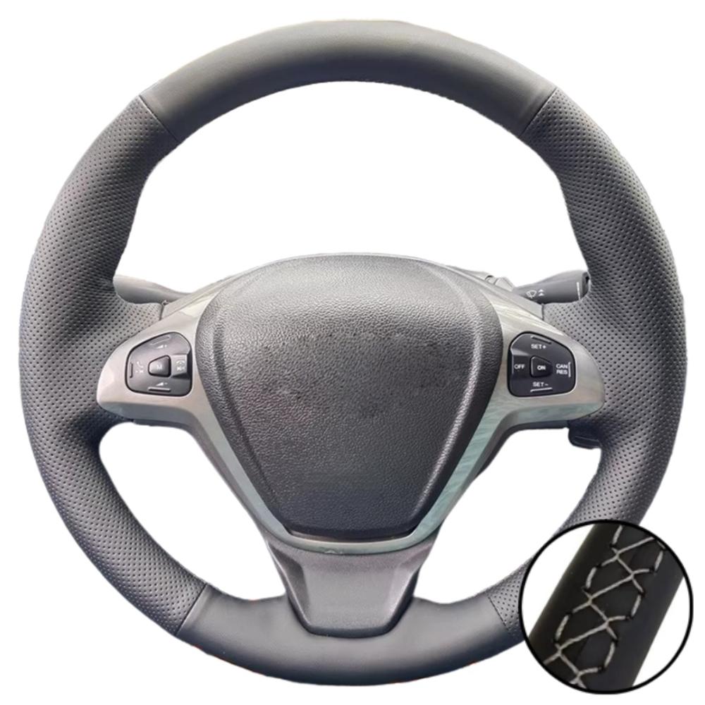 Car Accessories Hand Stitched Black Perforated Artificial Leather 2008-2017 Steering Wheel Cover For Ford EcoSport Fiesta
