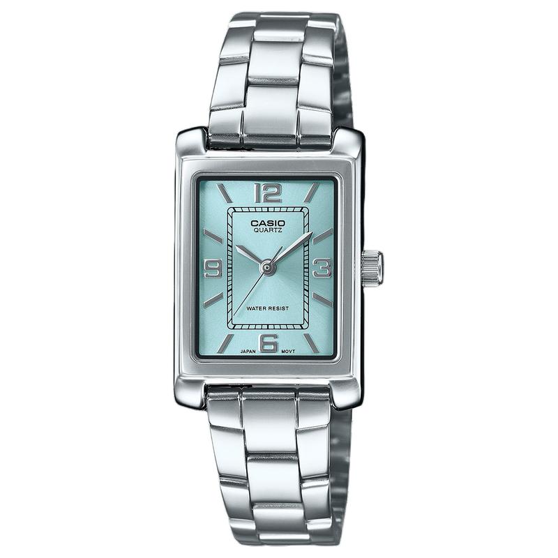 Casio Модные и универсальные женские кварцевые часы на стальном ремешке с зеленым циферблатом LTP-1234DD-2A