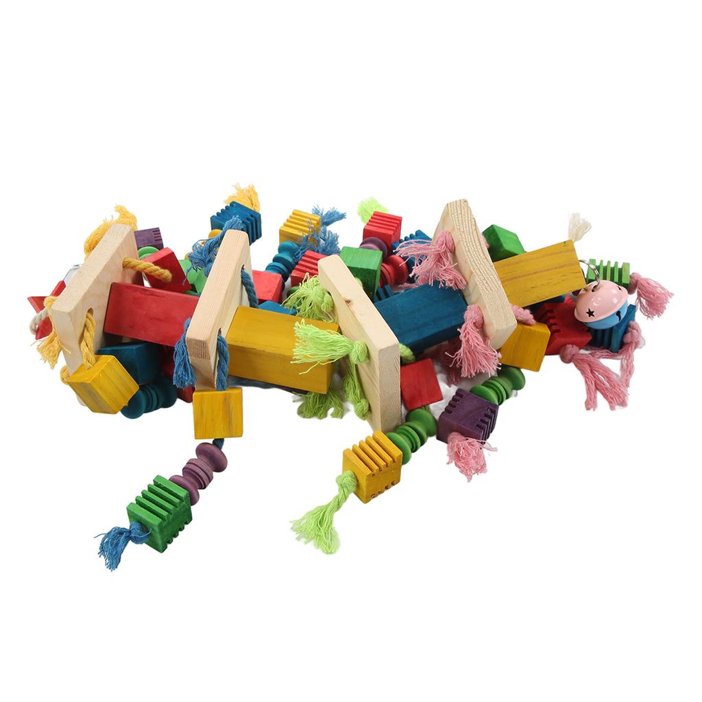 Bird Chewing Toy Wooden Blocks Colorful Bite Resistant Bird Cage Hanging Toy for Medium Large