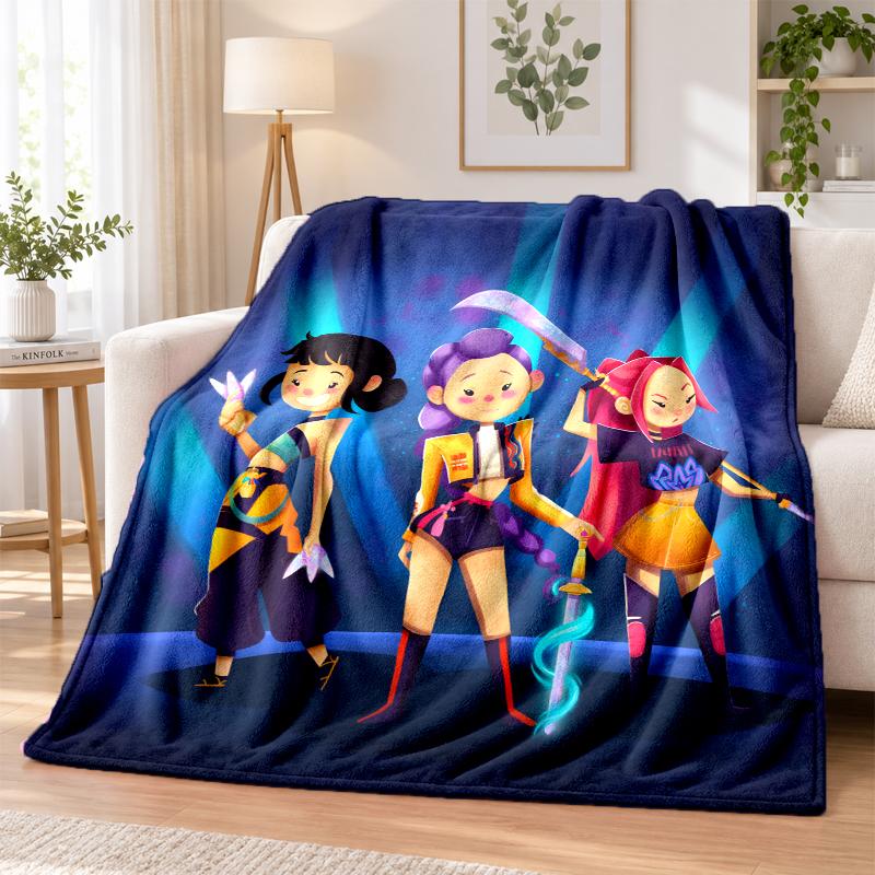 Kpop Demon Hunters Flannel Throw Blanket Soft Warm Cozy For Sofa Bed Indoor Home Bedroom Use