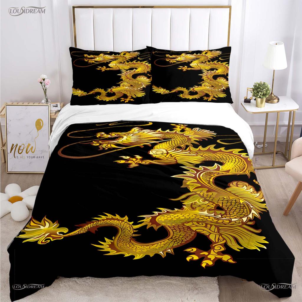 Fashion Dragon and Tiger Battle All Season Duvet Cover Bedding Sets Soft Quilt Cover and Pillowcases Single/Double/Queen/King