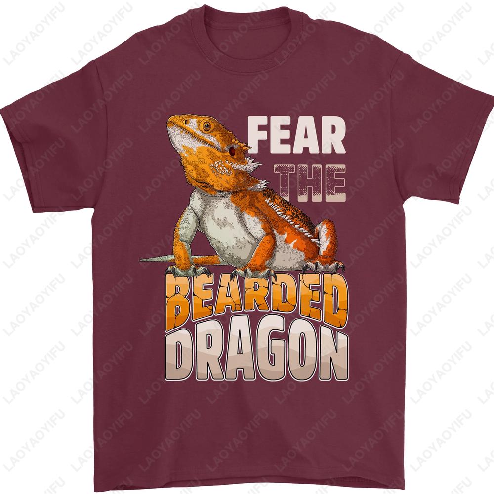 Fear The Bearded Dragon Mens TShirt Retro Reptile Graphic Streetwear Cotton Tee Humorous Animal Print Casual Top