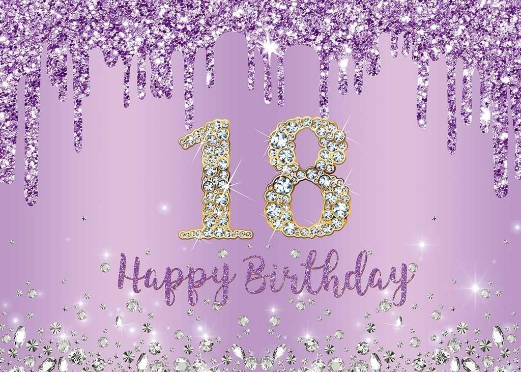 INRUI Purple 18th Happy Birthday Photography Backdrop 7x5FT