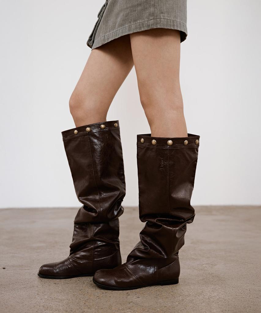 Deinet Stud Natural Thigh High Boots In Brown