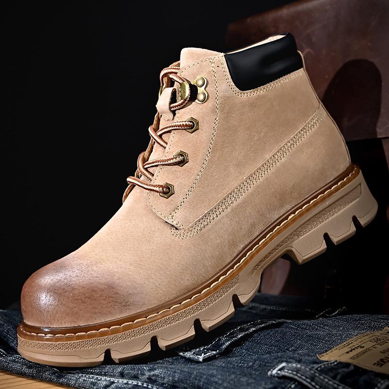 Осень и зима новые мужские ботинки из ревенной кожи первый слой свиной кожи короткие ботинки мужские повседневные взрывной бархат термические рабочие ботинки