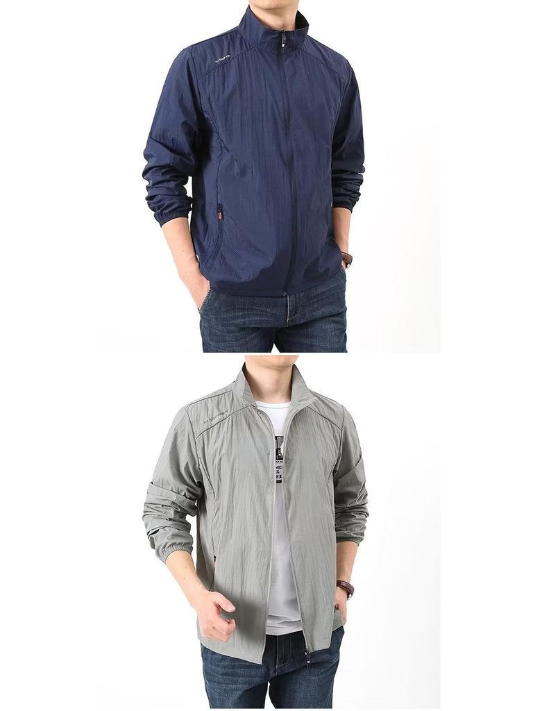 Men's Summer Stand Collar Sun Protection Windbreaker - Breathable, Hoodless, Outdoor Sports Jacket