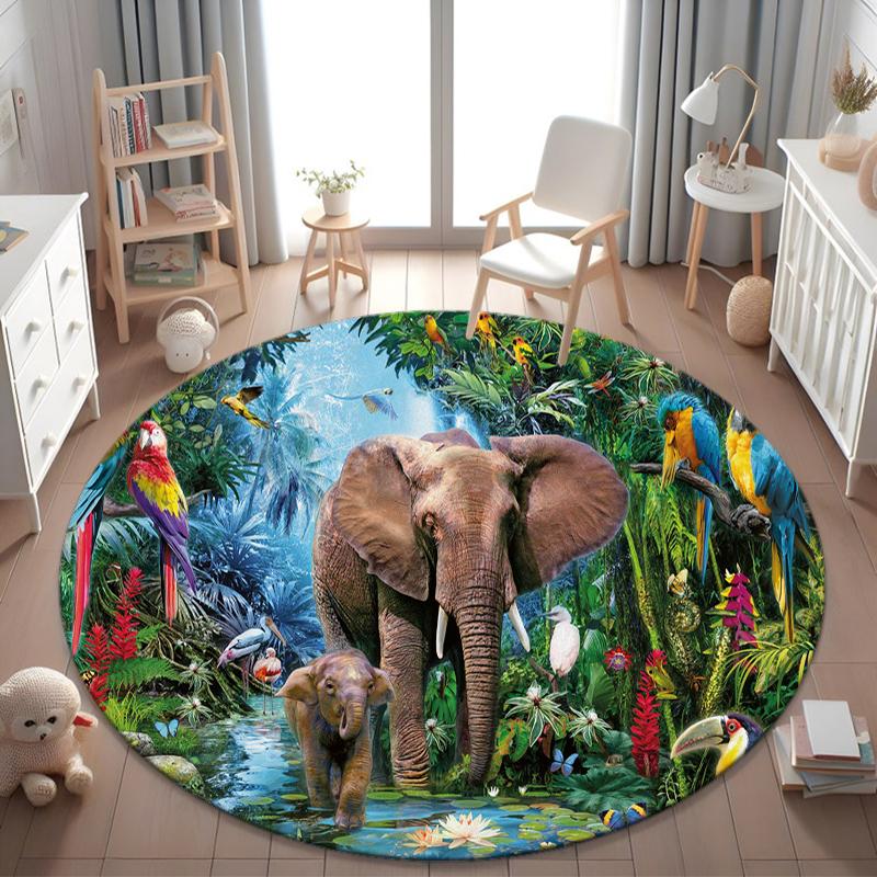 1Pc Elephant Circular Print Rug - home decoration Carpet For Living Room Bedroom Flooring Computer Chair Area Rug