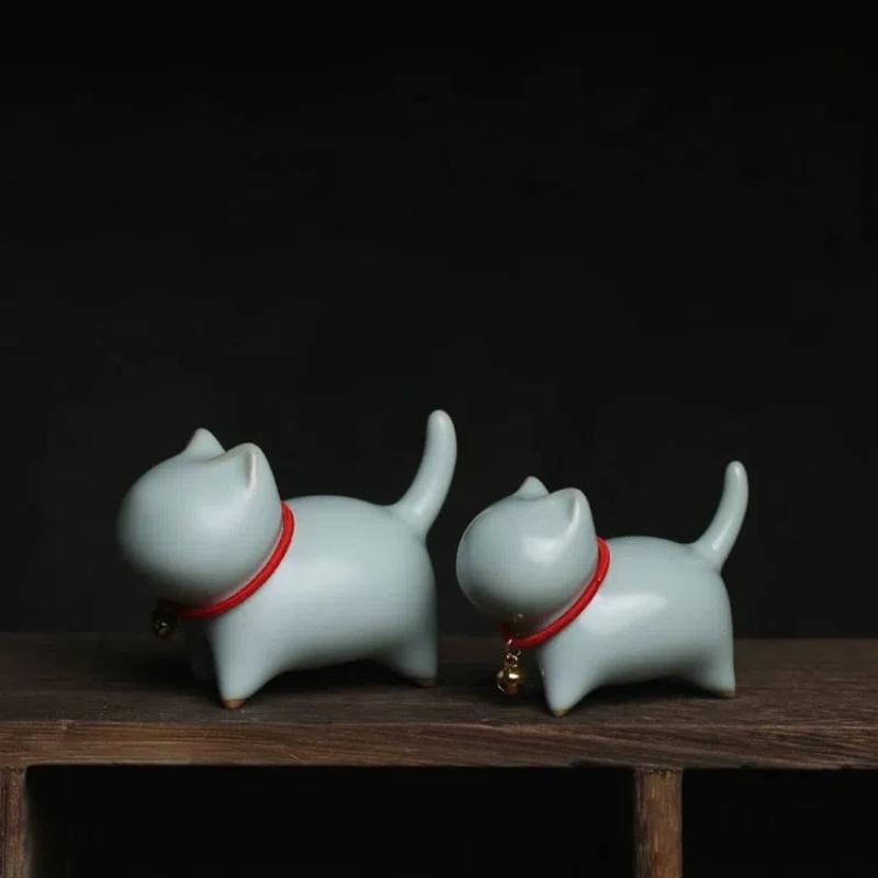 Керамические мультяшные кошки-питомцы для чая – Милые фигурки животных из фиолетовой глины для украшения дома, автомобиля и офиса