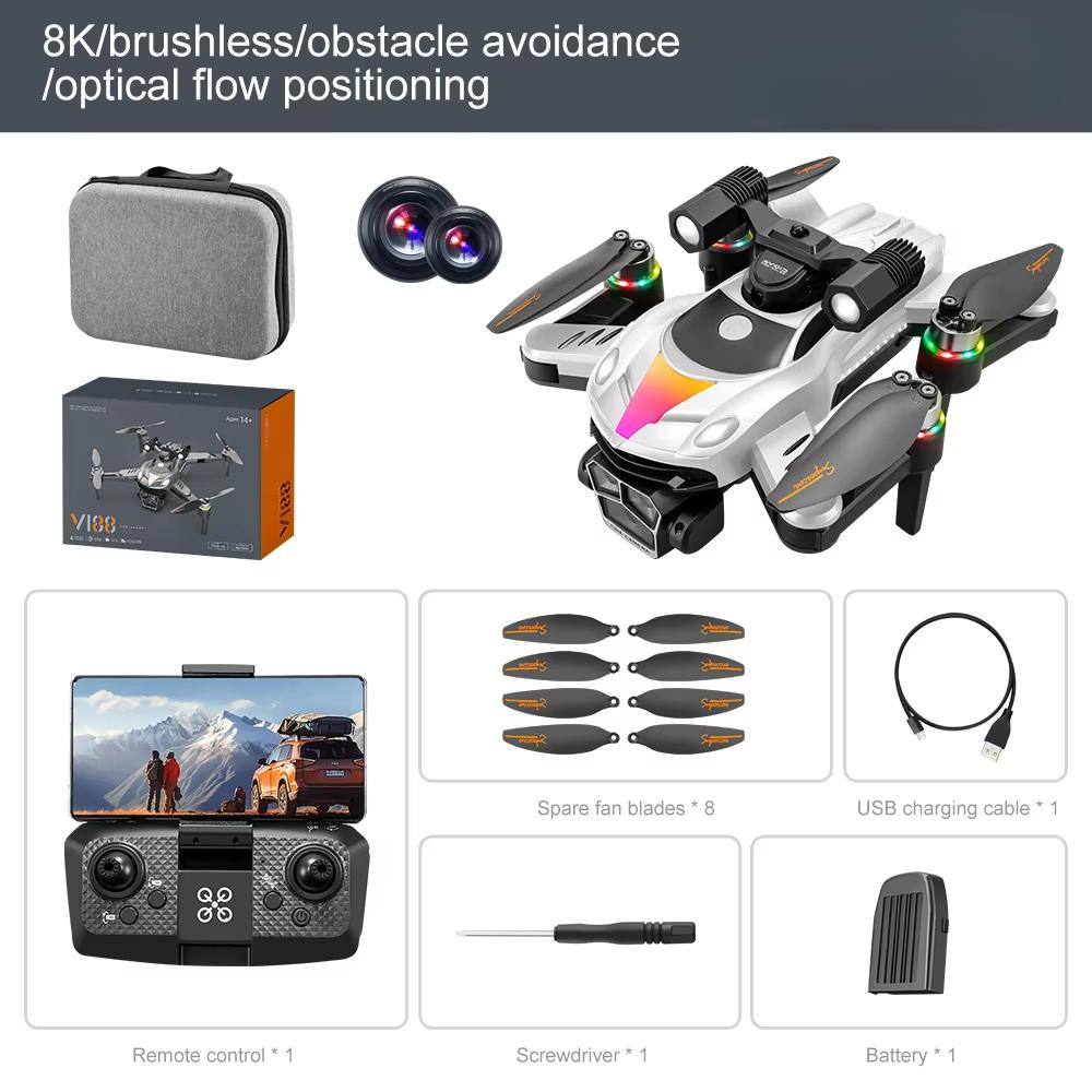 Новый V188 RC Drone 8K HD Аэрофотосъемка ESC Три камеры Оптическое позиционирование потока Избегание препятствий WIFI FPV Бесщеточный квадрокоптер Игрушка в подарок