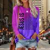 Женские осенние топы с вертикальным принтом букв, повседневная футболка с длинным рукавом, топ, блузка