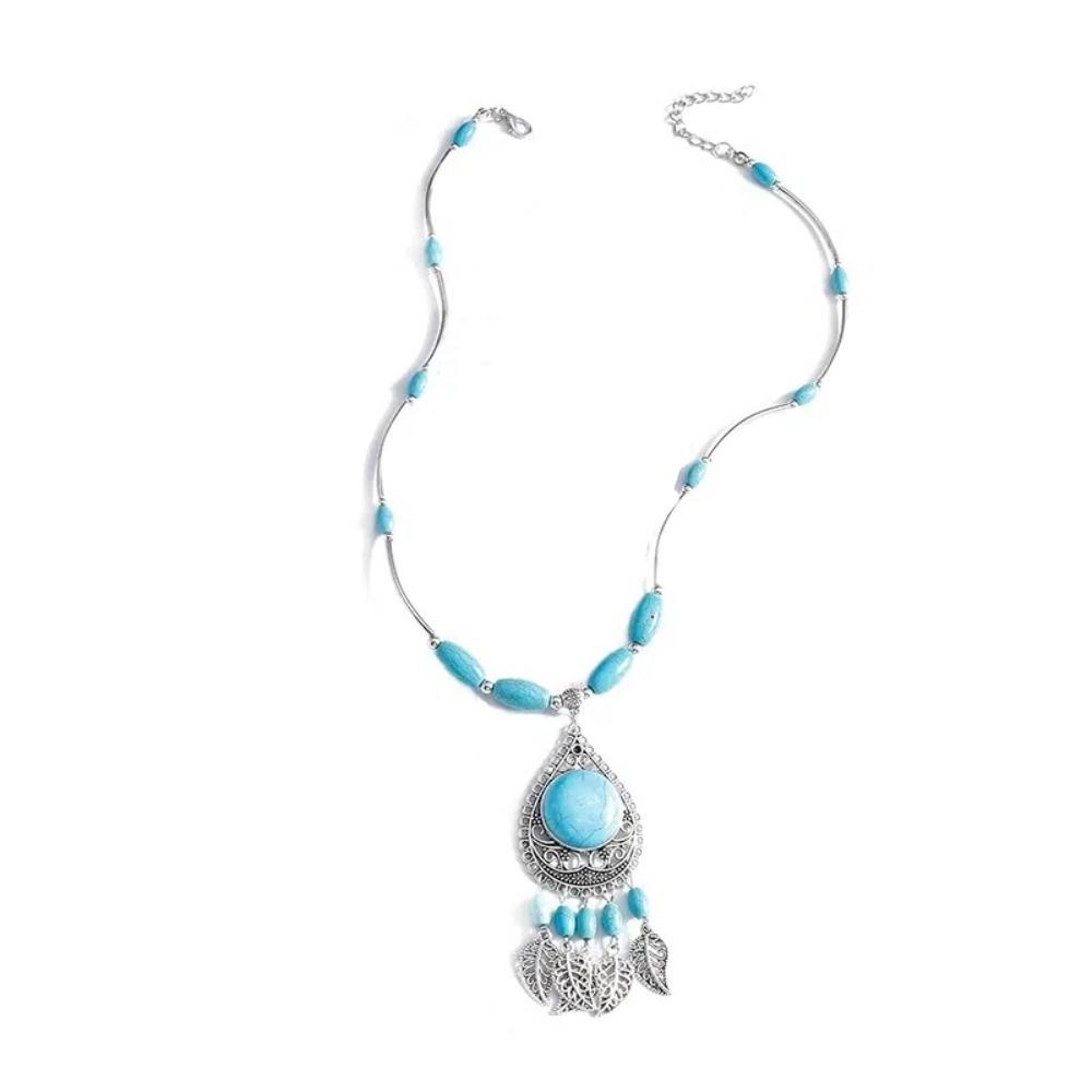 Turquoise Beads Chain Necklaces Metal Chain Jewelry Accessories Women Girls