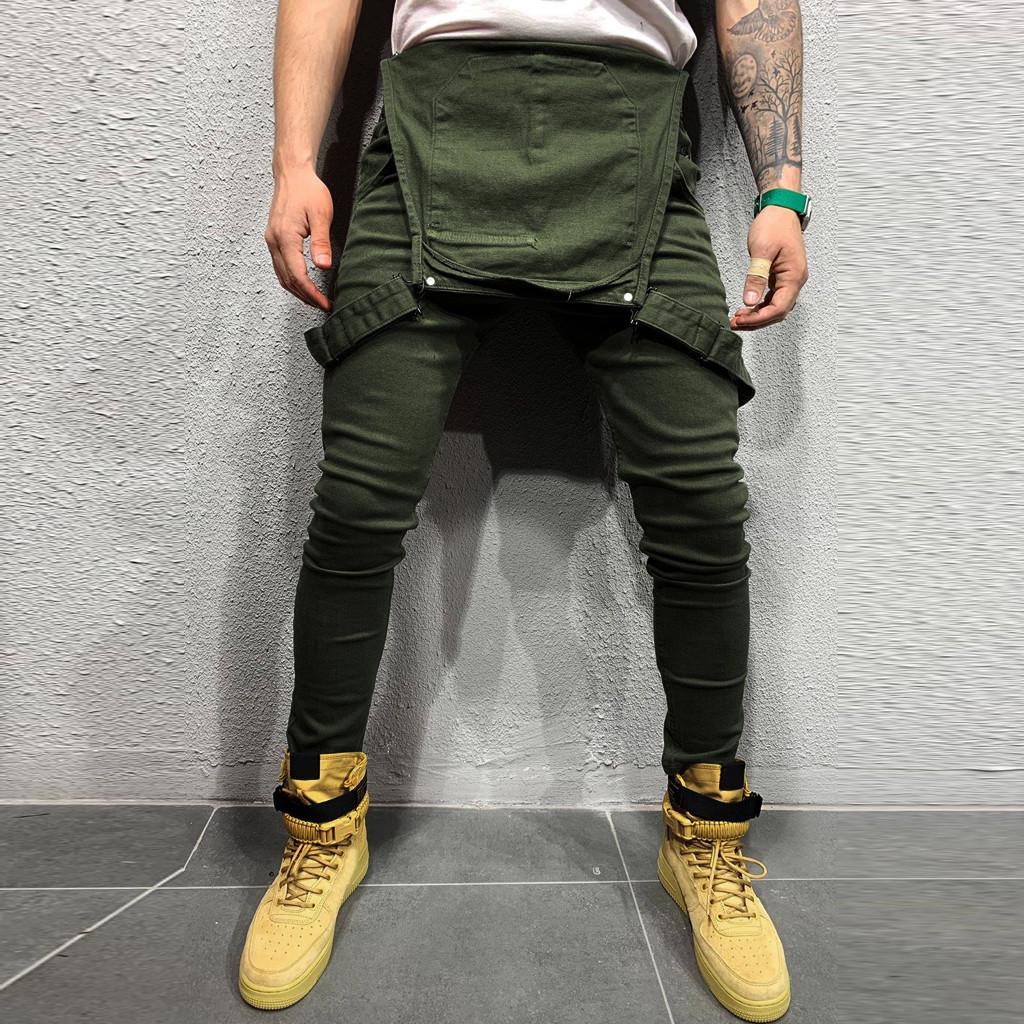 Мужские карманные джинсы Комбинезон Уличная одежда Брюки на подтяжках
