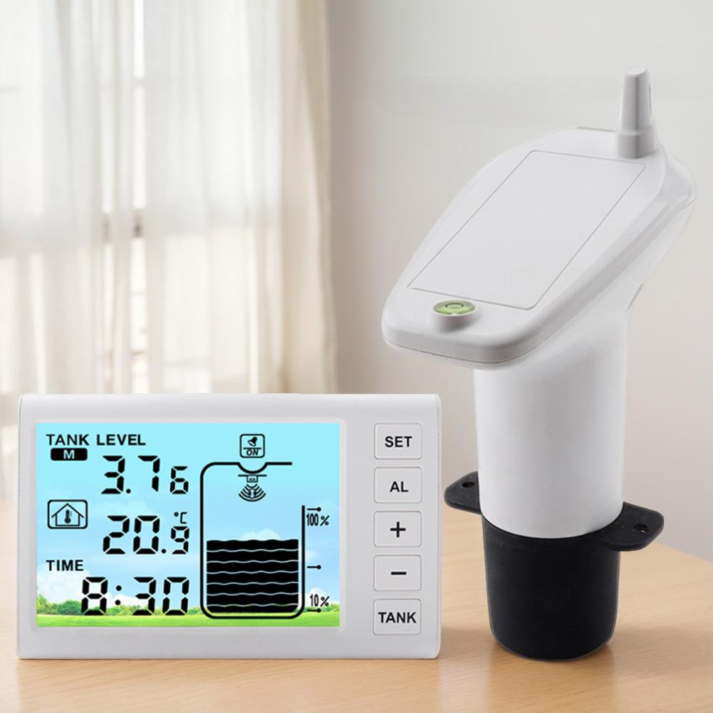 Ультразвуковой измеритель уровня жидкости в баке с датчиком температуры и отображением времени. Беспроводной ультразвуковой индикатор уровня воды.