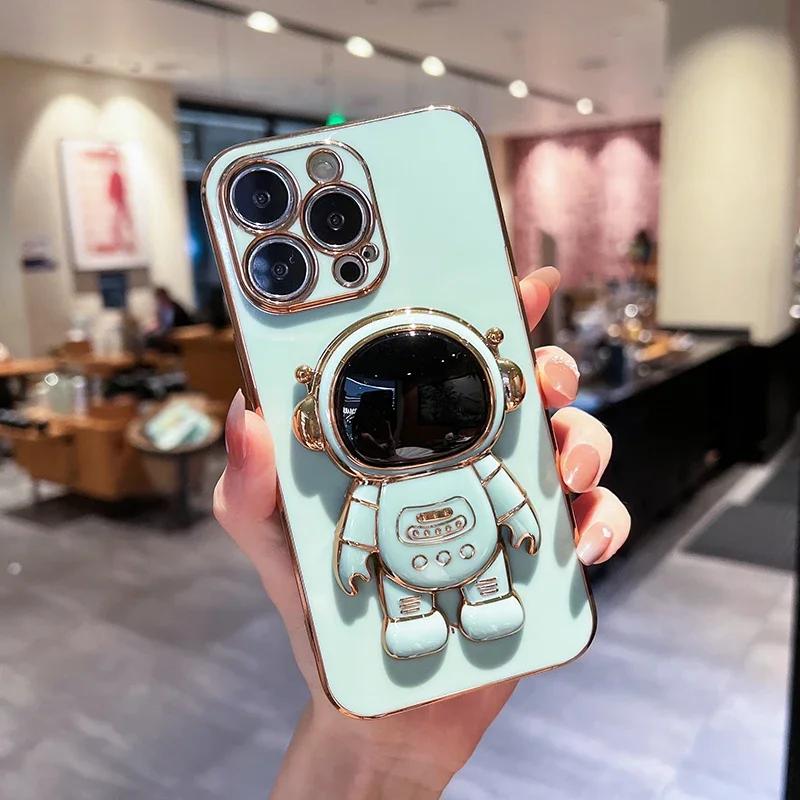 Чехол для iPhone 15 15ProMax 15Plus 14 13 12 11 Pro Max X XS XR XSMax 7 8 Plus 13mini 15Pro Astronaut Phone Stand Silicone Cover