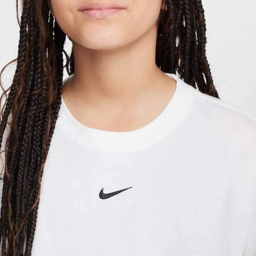 Nike Удобная мягкая хлопковая свободная футболка с длинным рукавом для детей, белые FZ5535-100