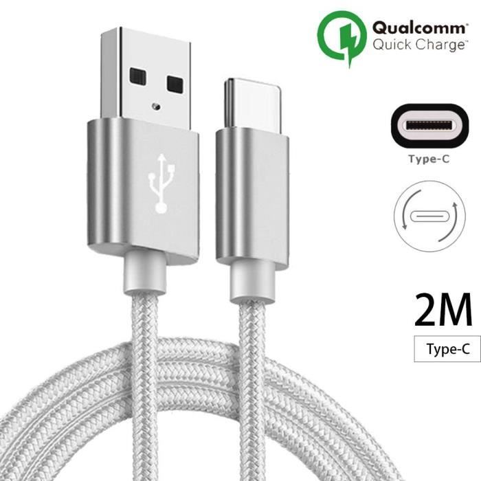 Câble USB Type C - E.F.CONNECTION - pour Samsung Galaxy S8 S8Plus S9 S9Plus S10 - Argenté - 2M