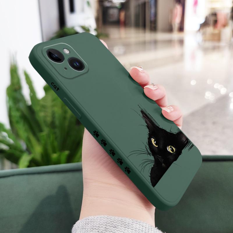 Чехол для телефона "Холодный черный кот" для iPhone 16 15 14 13 12 11 Plus Pro Max Mini X XR XS Plus Жидкий силиконовый чехол