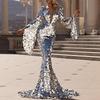 European-American Women's Silver Sequin Bodycon Evening Gown