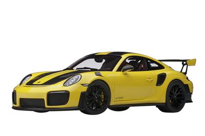 AUTOart Porsche 911 GT2 RS Пакет Weissach Черный Готовый Продукт 78172 1/18 (991,2) Желтый/Углеродный