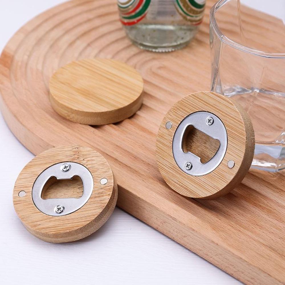 5pcs Magnetic Bamboo Blank Bottle Opener Round Fridge Magnet Kitchen Gadget Beer Opener  Soda
