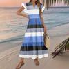 Women's Summer Floral Midi Dress Cap Sleeve V Neck Ruffle Long Flowy Boho Casual Beach Vacation Dresses