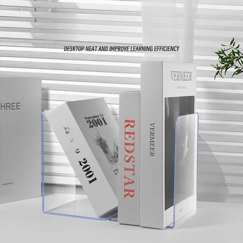 Креативная акриловая подставка для книг Прозрачная утолщенная L-образная книжная полка Нескользящий книжный блок для студентов Офисный настольный стеллаж для хранения и организации книг