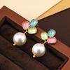 Оригинальные французские ретро серьги 'Трехцветный цветок' с жемчугом - Высокий класс, нишевый дизайн