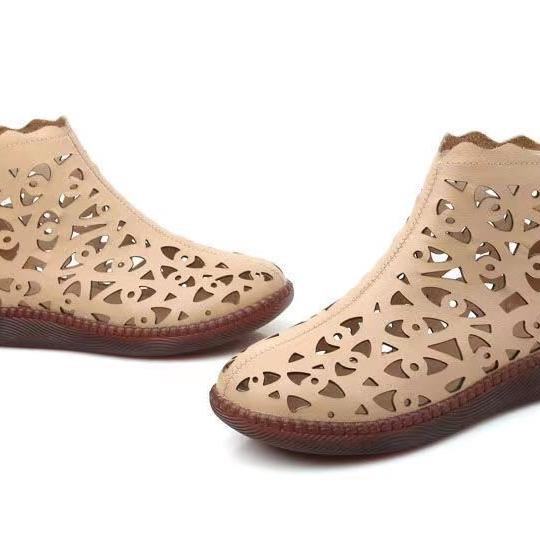 Summer new hollow hole shoes flat Roman sandals ethnic style round head large size short boots