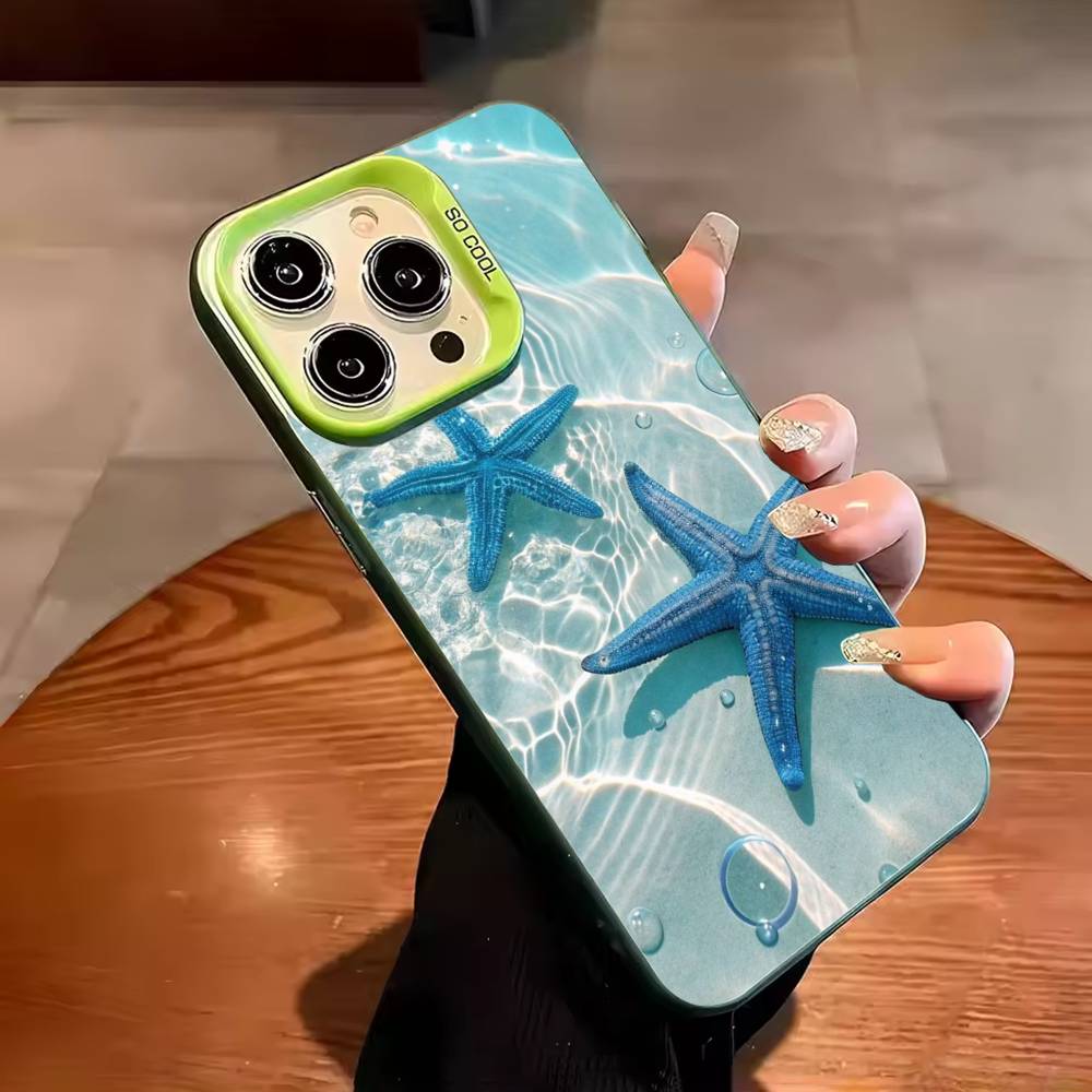 Sea Water Butterfly Ocean Turtle Phone Case For iPhone 17 16 15 14 13 12 11 Pro Max Plus Silver candy Matte Cover