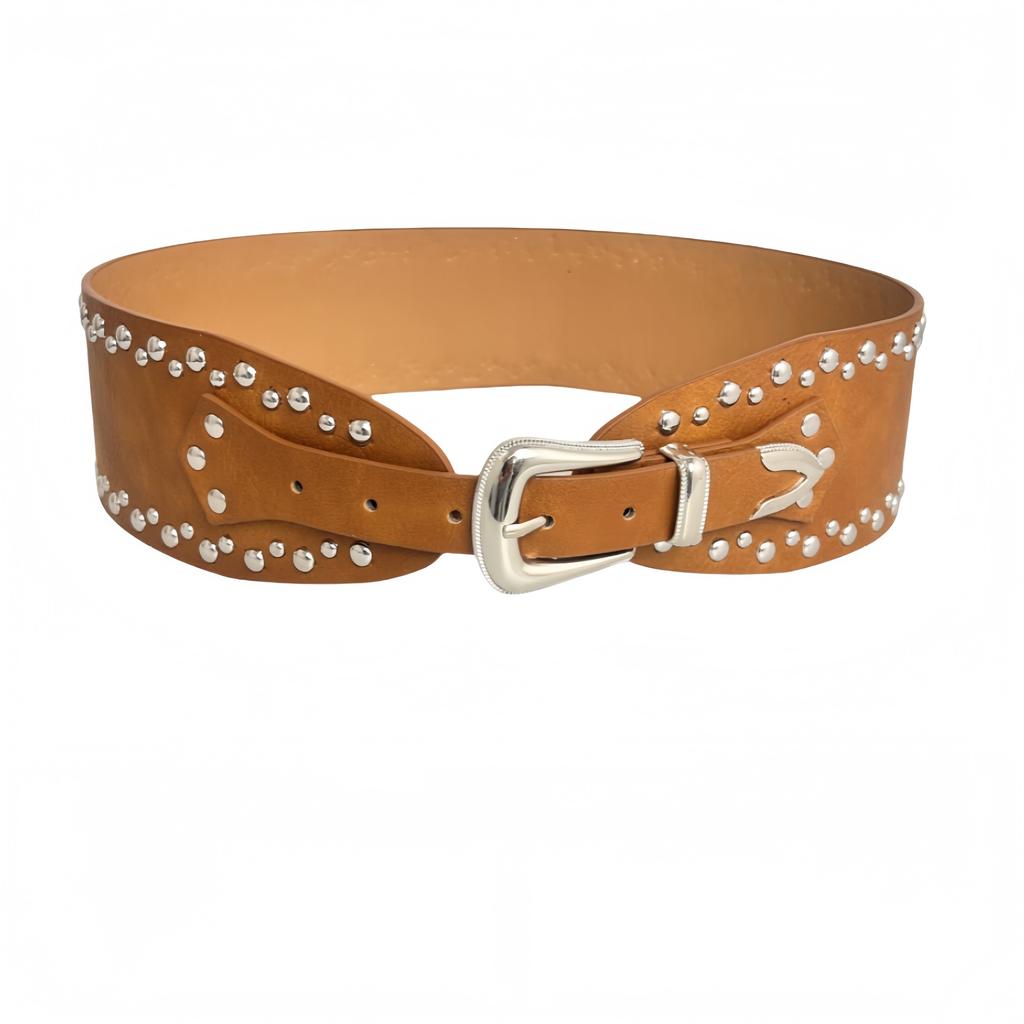 New Rivet Style Belt, Ins Style Overcoat, Wide Waistband, Punk Retro Belt for Women