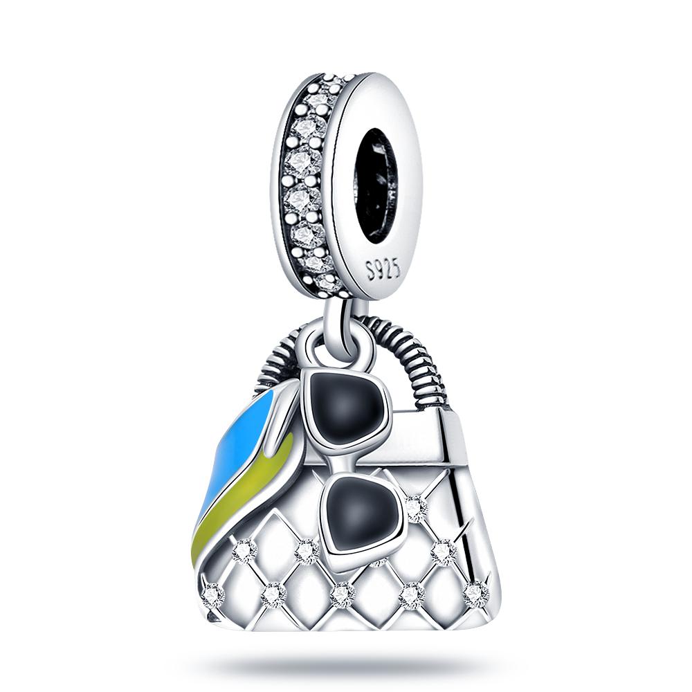 Стерлингового серебра 925 пробы Чемодан Сумка для покупок Чемодан Любовь Путешествия Сладкие бусины подходят Подвески Браслет Ювелирные изделия для женщин