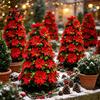 Indoor Outdoor Holiday Accents 22" Artificial Poinsettia Flowers with Ground Spikes, Red Christmas Floral Stakes, Waterproof Inserted PVC Simulation