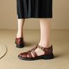 Мода 2025 Новые женские сандалии в римском стиле Летние туфли-гладиаторы на толстом каблуке Женская повседневная ретро-обувь из натуральной кожи для работы