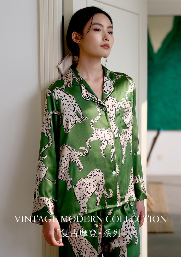 New 100% Mulberry Silk Exquisite Premium Printed Comfortable Home Clothes Silk Sleepwear for Women Can Wear Outside