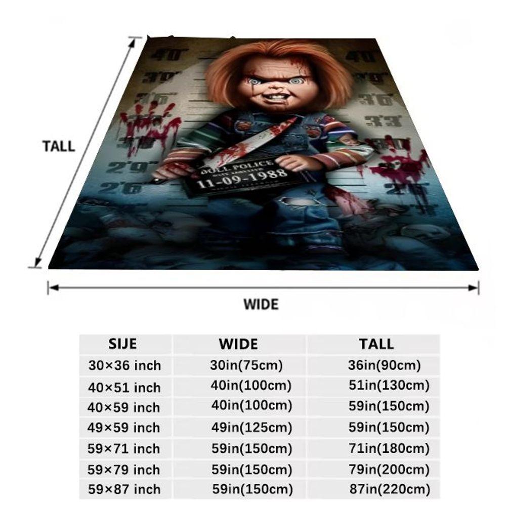 Плюшевое одеяло Chucky Horror - Жуткое одеяло, вдохновленное куклой, с дизайном фоторобота с пятнами крови, Мягкое и уютное покрывало для Хэллоуина D