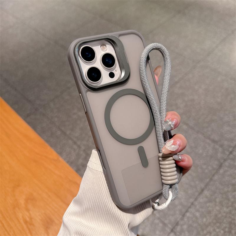Роскошные Матовые PC Магнитные Для Magsafe Чехлы Для Apple iPhone 17 16 15 14 Plus 13 12 11 Pro Max Air Короткий Ручной Ремешок-Шнурок Чехол