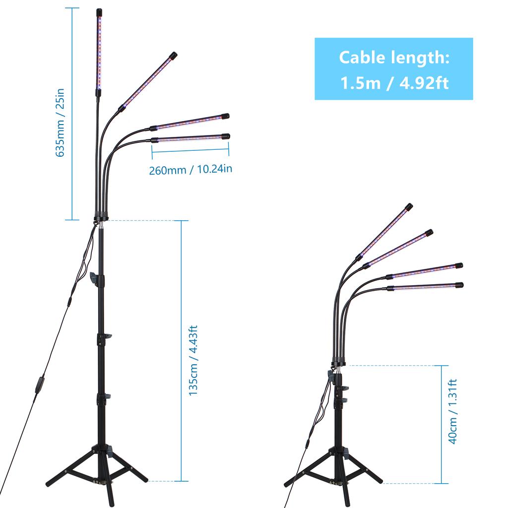 4-головочные светодиоды для выращивания растений с регулируемой подставкой-штативом Лампа для выращивания растений полного спектра 10