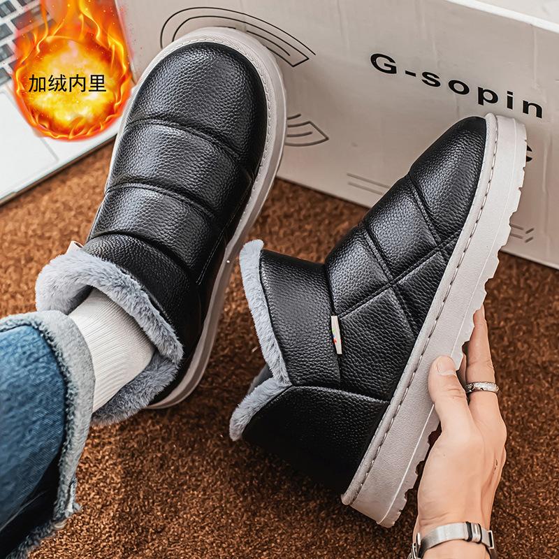 Зимние ботинки с толстой подошвой, нескользящие, мужские, зимние, теплые, с толстой подошвой, из ворса и утолщенной водонепроницаемой кожи и хлопка