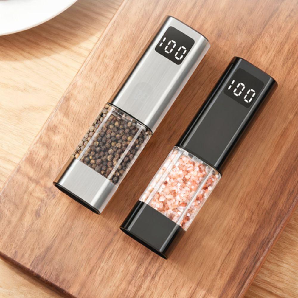 LED Display Electric Salt and Pepper Grinder Adjustable Particle Coarseness Spice Mill Restaurant
