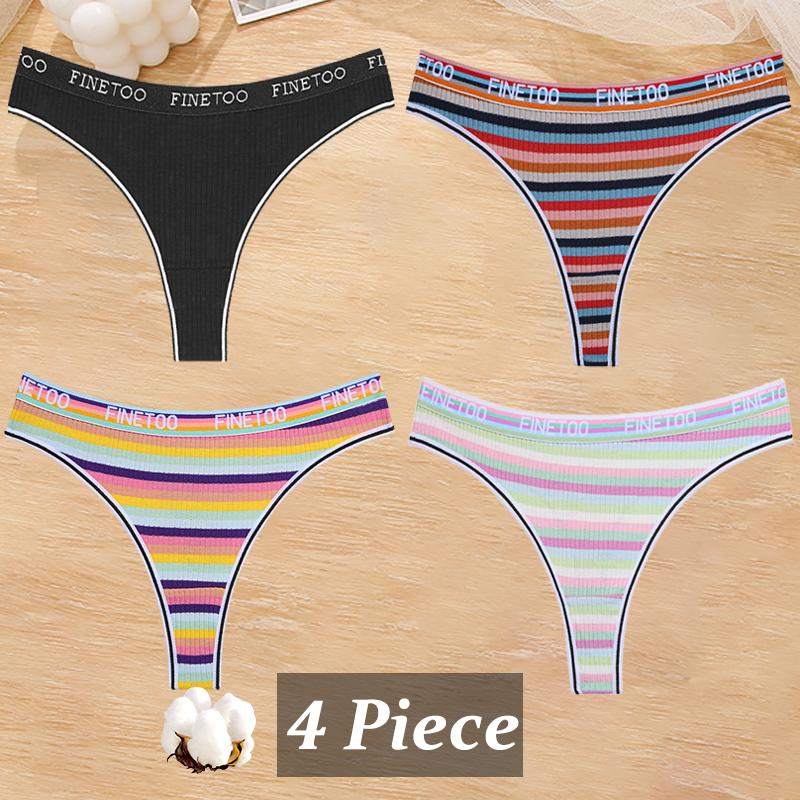 4Pcs/Set Women Cotton Colorful Stripe Panties Sexy Underwear G-Strings Rainbow Thongs Female Soft Breathable Intimates Lingerie