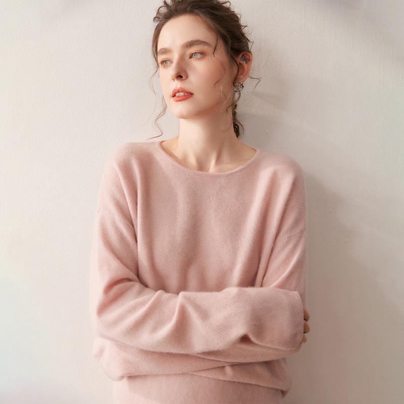 2025 Women's Cashmere Sweater - Round Neck, Osmanthus Stitch, Loose Fit, Curved Hem, Long Sleeve, Autumn/Winter Collection
