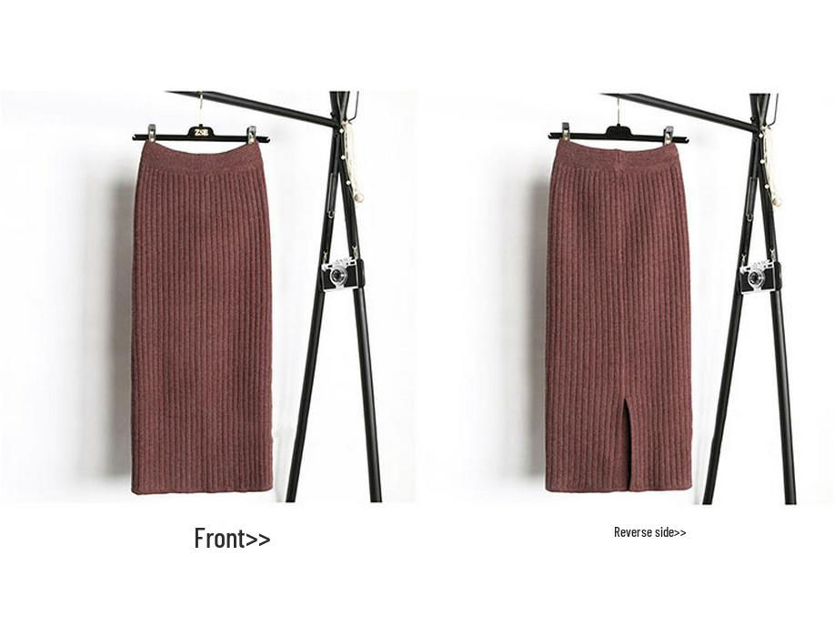 Женская юбка миди из плотного трикотажа с разрезом - Универсальная шерстяная юбка на эластичной талии для осени/зимы 2025