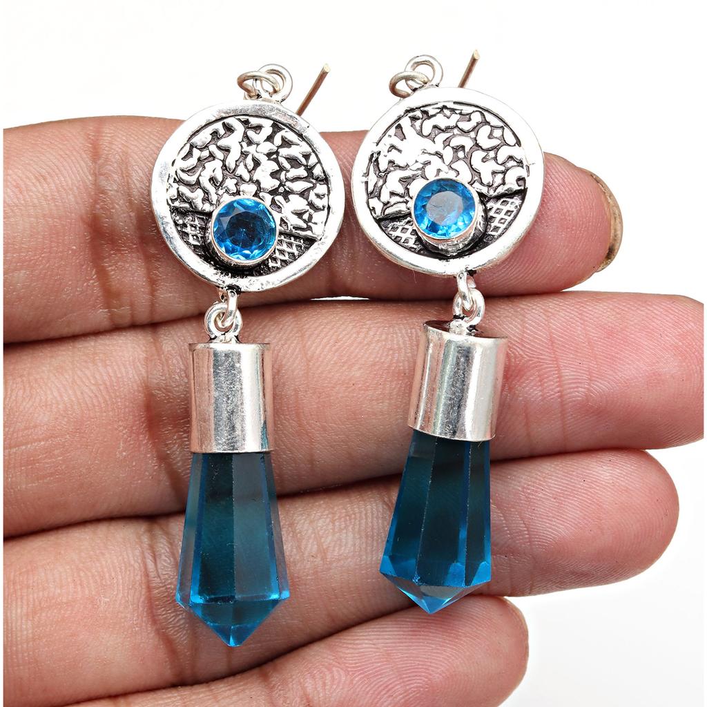 925 Silver Blue London Topaz Sterling Gemstone Earring Earrings Jewelry